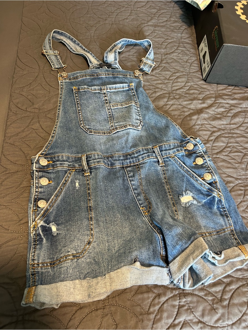 Jordache Blue Distressed Denim Short Overalls